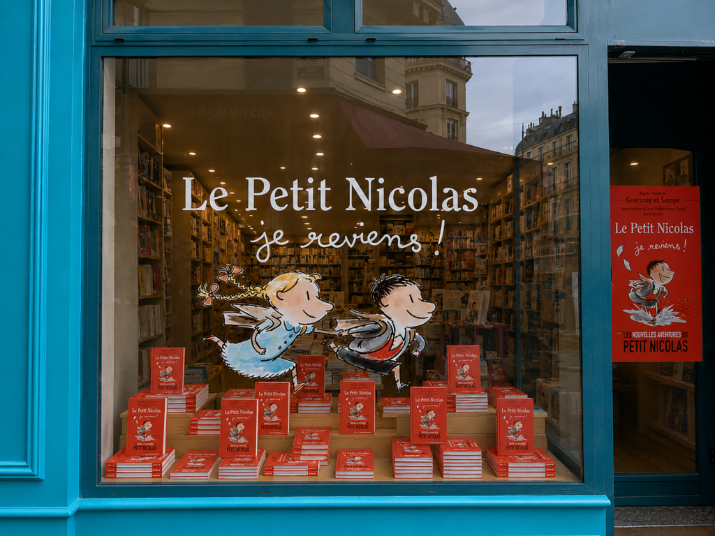 vitrine de librairie décorée de livres